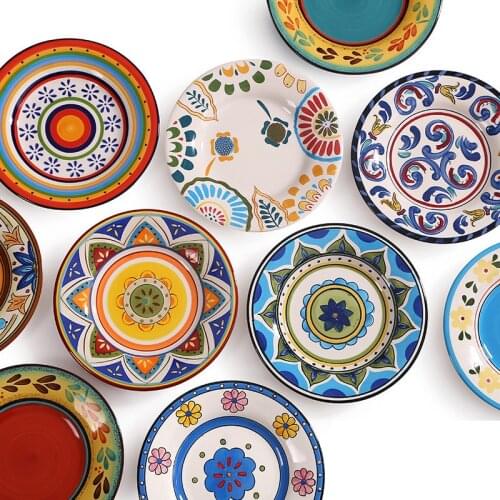 Hand painted ceramic plate European household tableware Chinese and Western food plate fruit plate creative plate wall hanging