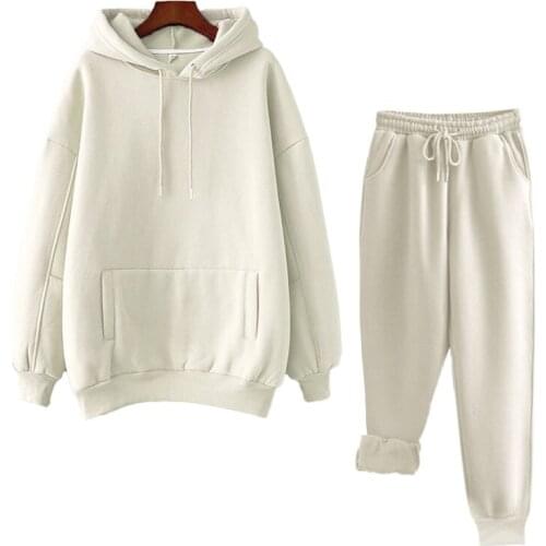 Aonibeier Outfits Drop Shoulder Hoodies and Ankle Pants 2 Piece Set Sportswear Tracksuit Casual Women Autumn Winter Fleece Set