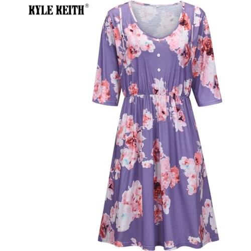 Maternity Short Sleeve Floral Summer Dress O- Neck Casual Womens Pregnancy Comfy Nursing Breastfeeding Clothes