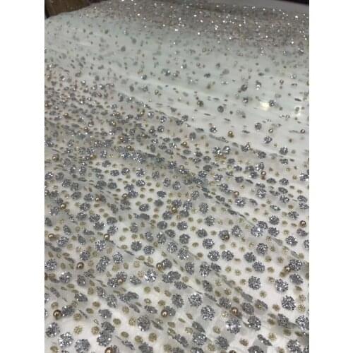 Top sale glued glitter ZH-92219 lace fabric African French net tulle Lace Fabric for wedding party dress