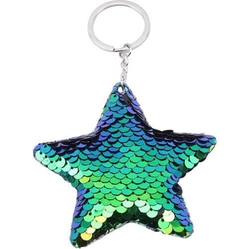 Cute Creative Pentagram Key Chain Brilliant Pompom Sequin Keychain Gifts Women Car Interior Accessories Key Rings