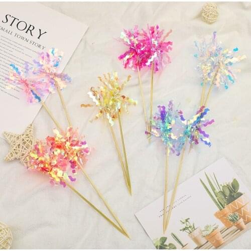 2 Pcs/pack Fashion Colorful Shiny Rain Silk Cake Toppers for Childrens Day Happy Birthday Party Baby Shower Cake Decorations