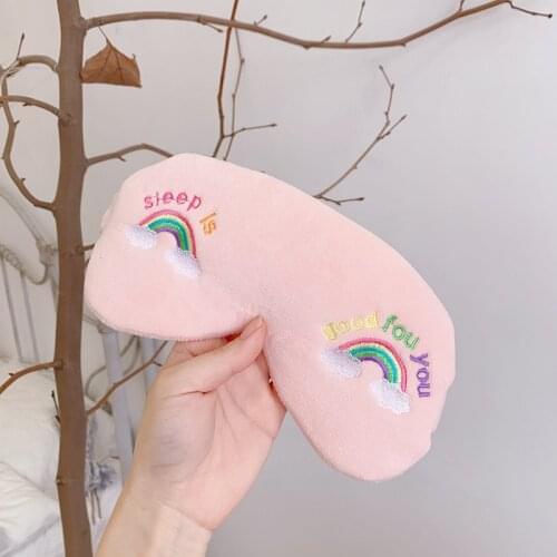 Soft Plush Eye Masks Rainbow Embroidery Cloud Eye Cover Plush Sleeping Mask Eyepatch Cartoon Nap Eye Shade Blindfold
