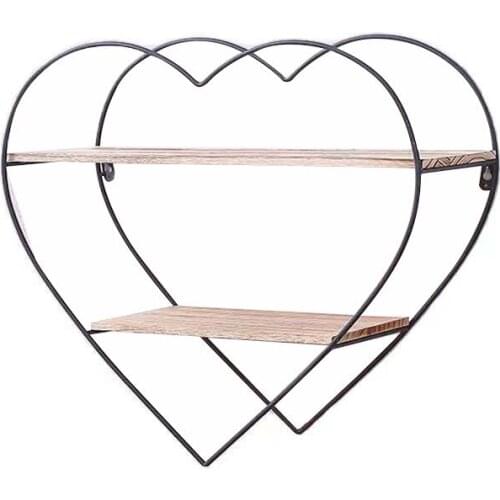 Peach wrought iron wooden wall bookshelf racks, retro solid wood board wall racks, creative wall partitions