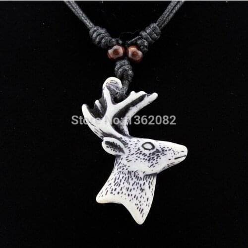 NEW Yak Bone Carved Lucky Christmas Reindeer Pendant Deer Head Necklace Choker gift MN525