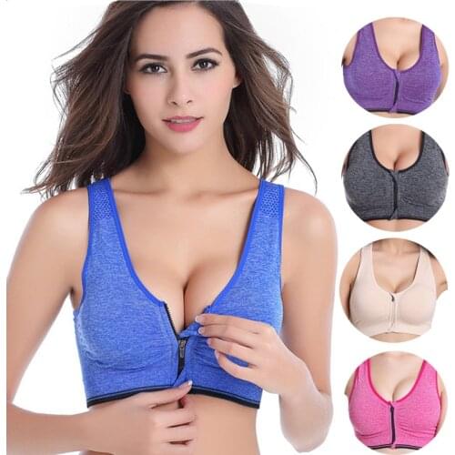 New Sports Bra For Women Breathable Running Fitness Front Zipper Yoga Tank Top Workout Racerback Shockproof Sports Bra Drop Ship
