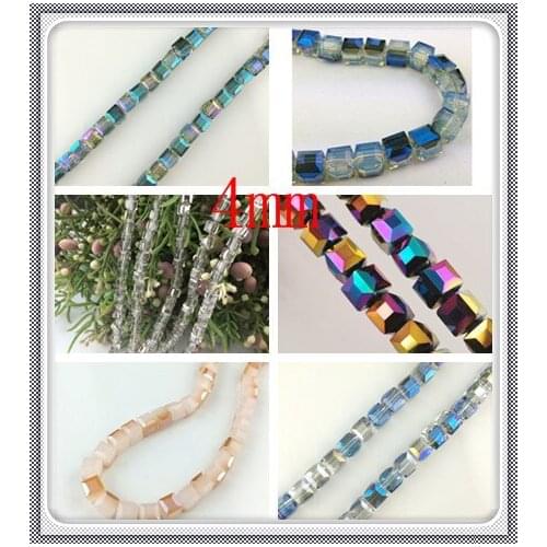 New Fashion Glass Crystal Square Beads Wholesale ! 100pcs/lot High Quality 4MM Cube Crystal Glass Beads For Jewelry Necklace DIY