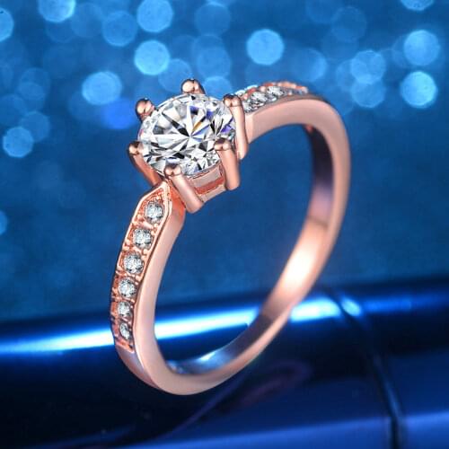 6-claw Rose Gold Wedding Ring for Women Micro-inlaid Simulation High Carbon Imitation Ring Jewelry Engagement Love Rings