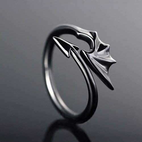 Punk Titanium Angels Wings Wings Opening Ring Little Devil Dragon Fashion Gothic Evil Vampire Halloween Party Jewelry Gift