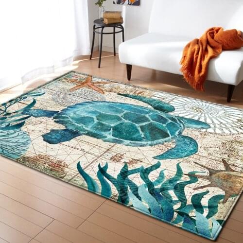 Underwater World 3D Carpets for Living Room Home Textile Area Rug Soft Flannel Kids Crawl Mat Child Room Beautiful Turtle Carpet
