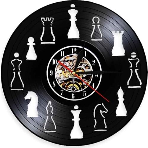 Chess Piece Wall Clock Creative Chess Club Vinyl Record Hanging Watches Vintage Art Watch Decor Chessman Chess Lovers Gift