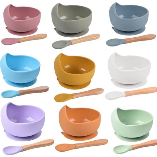 1set Silicone Baby Feeding Bowl Tableware Waterproof Spoon Non-Slip Crockery BPA Free Silicone Dishes for Baby Bowl Baby Plate
