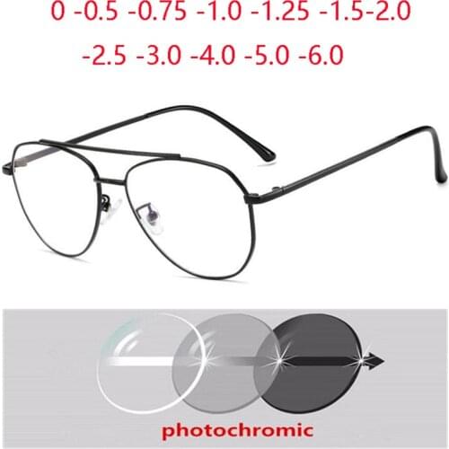 Sun Photochromic Cat Eye Nearsighted Glasses Women Men Outdoor Shade Anti-UV Metal Prescription Eyeglasses 0 -0.5 -0.75 To -6.0