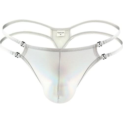 Sexy Gay Underwear Men Jockstraps Faux Leather G-string Thongs Man Lingerie Solid Hollow Low-rise U Convex Pouch Panties Cueca