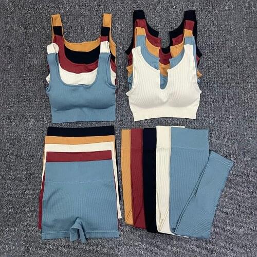 Women U Collar Seamless Yoga Set Sexy Sportswear Gym Clothing Crop Top Bra Leggings Fitness Workout Short Suits 2/3/4 Pcs