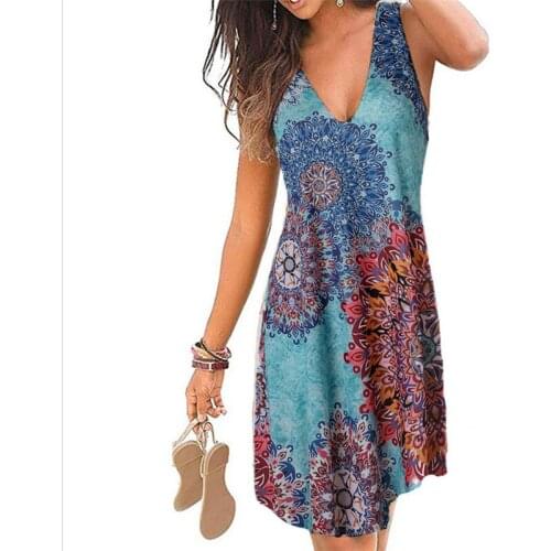 Element Print Summer Ladies Dress 2021 Sexy Sleeveless V-neck Fashion Dress Bohemian Casual Mini Dress Large Size Loose Dress