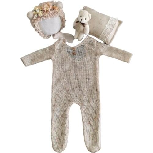 1Set Baby Infants Hat Pillow Romper Jumpsuit Bear Doll Newborn Photography Props 425F