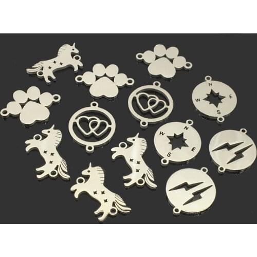 10pcs High Quality Compass Bear Paw Lightning Horse Stainless Steel DIY Wish Bracelet Necklace Connect Pendant Charm
