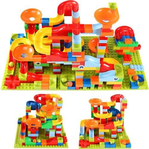 165-330pcs Small Size Marble Race Run City Blocks Track Building Blocks ABS Funnel Slide Assemble Bricks Toys For Children