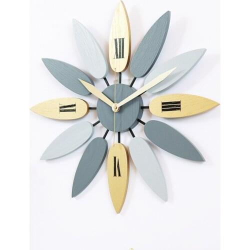 52cm High Quality Unique Nordic Style Leaf Pattern Mute Quartz Wall Clock Retro Silent Clock Brief Home Office Living Room Decor