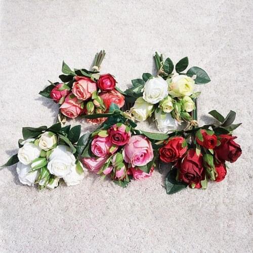 9Pcs/Bouquet Roses Artificial Flowers Faux Flowers Realistic Beautiful Nice-looking Artificial Rose Fake Silk Flowers for Home