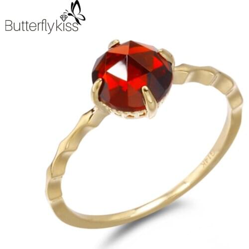 BK 14k Yellow Gold Garnet Rings For Women Genuine Gold 585 Unique Design Wedding Engagement Party Jewelry Personality Gifts