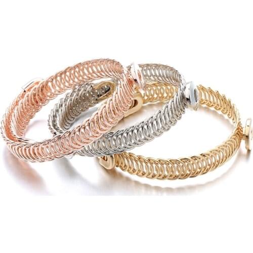 Fashion Charms Elasticity Metal Rose Gold Silver plated Bracelet Fit 12mm Snap Buttons Bracelets For Women Jewelry