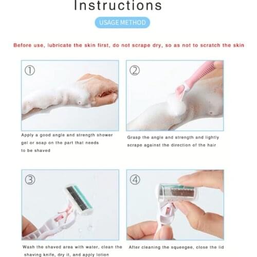 Q1QD Womens 6 Layer Blade Head Shaving Razor with Non-Slip Handle 4 Replacement Cartridge Refills Trimmer Hair Removal Tools