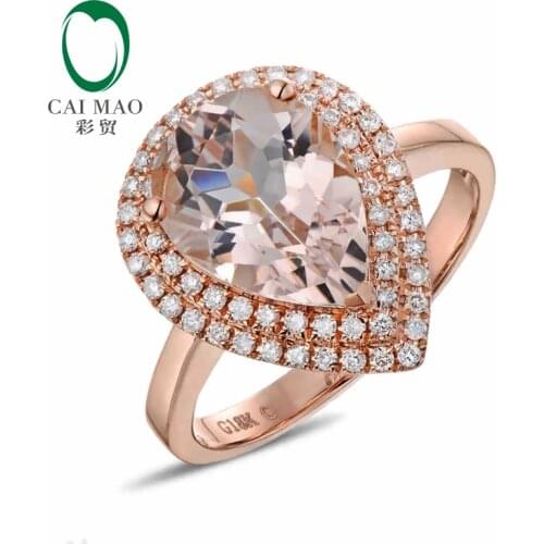 CaiMao 18KT/750 Rose Gold 2.56 ct Natural Morganite & 0.31 ct Round Cut Diamond Engagement Gemstone Ring Jewelry
