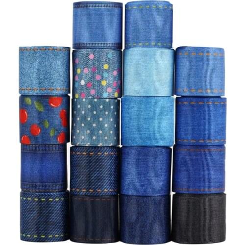 Multiple Size Denim Fabric Decoration Gift Wrapping Printed Grosgrain Ribbon,50yrds DIY Handmade Headwear Accessories