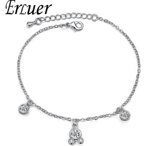 ERLUER Fashion Silver Color Chain Link Cubic Zirconia Mickey Bracelets & Bangles For Women Trendy Wedding party Jewelry Gifts
