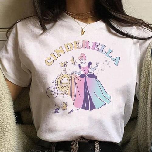 Fashion T Shirt Women Harajuku Summer Tops 90s Girls Graphic Tee Clothing Disney Cinderella Hued Portrait T-Shirt