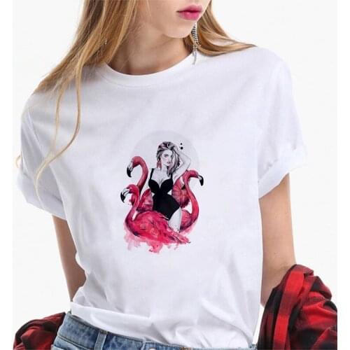Summer T-shirt Women Harajuku Aesthetic Tshirt Female Flamingo beauty Print Short Sleeve Tops Tee Women Clothes Fashion T-shirts