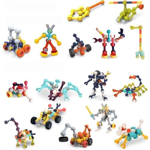 Kids Plastic Blocks Joint Diy Puzzle Early Educational Changeable Toy Motorbike Car Robot Animal Big Size Gift For Boy Girl