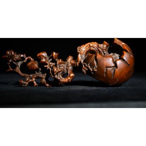 7" China Lucky Old Boxwood Hand-carved Plum branch Magpie statue Happy brow Ornaments Town House Exorcism
