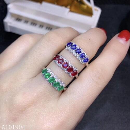KJJEAXCMY boutique jewelry 925 sterling silver inlaid natural emerald sapphire ruby female ring support detection