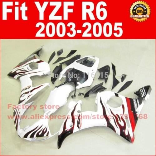 Road/race body fairings kit for YAMAHA R6 2003 2004 2005 YZF R6 03 04 05 YZFR 600 white wi23 red flame fairing part