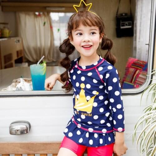 Vivo-biniya Girls Long Sleeve Rash Guard 3-10 Years, UPF 50+ Sun UV Protection Swim Shirt Trunks Cap Kids Swimwear