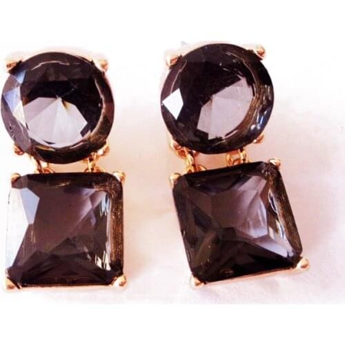 Square Round Earring Stud Glass Stone Statement Jewelry Modern Wholesale