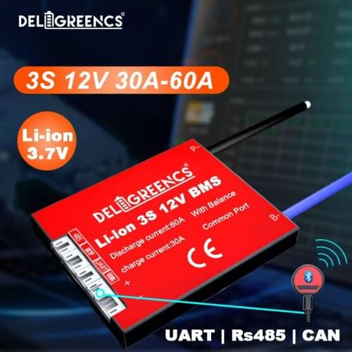 Li-ion 3S Smart BMS 30A 40A 60A with Bluetooth Android APP for 12V Li-ion Battery Pack UART CAN RS485 Communication