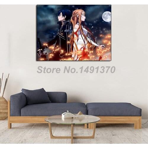 Sword Art Online Sao Kirito Asuna Anime Poster Painting On Canvas Bedroom Wall Decoration Pictures Home Decor