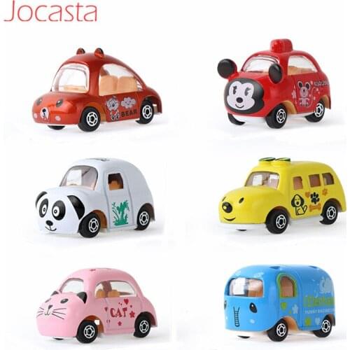 6PCS 1:64 Scale Model Mini Diecast Car Cute Animal Car Toy Vehicle Mini Alloy Metal Diecast Cat Pocket Car Toys For Children