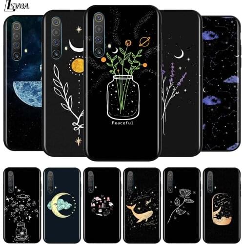 Moon Stars Planet for OPPO Realme V15 X5 X3 X50 X7 X2 C17 C11 C3 C2 7 7i 6 6S 6i 5 Narzo 20 Pro Black Phone Case
