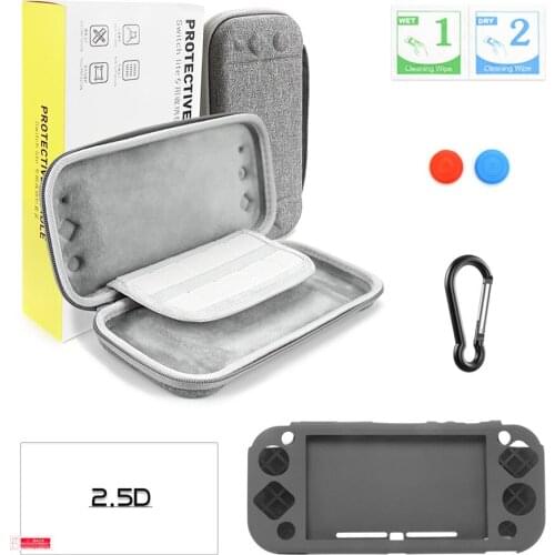 Game Accessory Set Gray For Nintendo Switch Lite Carrying Case Bag+silicon Shell Cover+Tempered Glass Protector Case