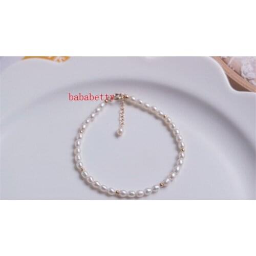 New Simple Natural Freshwater Pearl Rice White 3-4MM AA Tibetan Silver clasp Bracelet