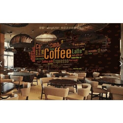 Custom retro wallpaper, the letter of the coffee cup for the hotel restaurant coffee shop background wall vinyl papel de parede
