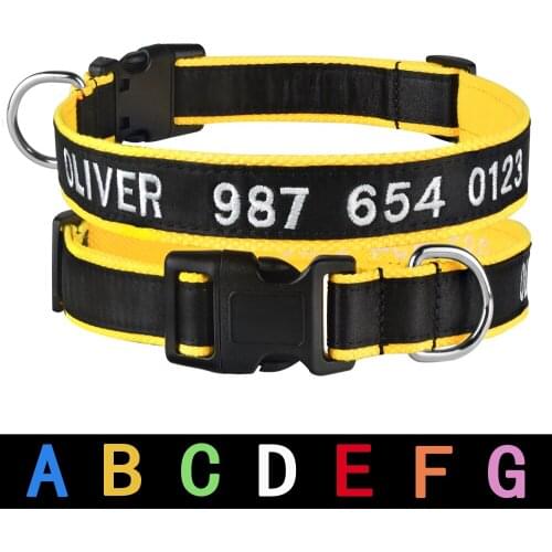 Personalized Dog Collar Nylon Embroidered Custom Pet Collars Adjustable Puppy Nameplate ID Collar Small Medium Large Yellow