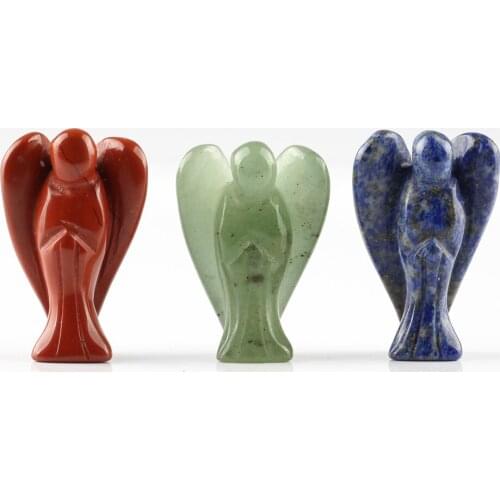 3pcs Natural Clear Crystal 1.5 Inch Angel Lapis Red Stone Carved Figurine Healing Pink Quartz Reiki Chakra