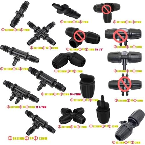 20 10 Pcs Barbed 8/11mm to 4/7mm Hose Interface Connector Garden Water 2-Way Tee Connectors Irrigation Watering Pipe Fittings