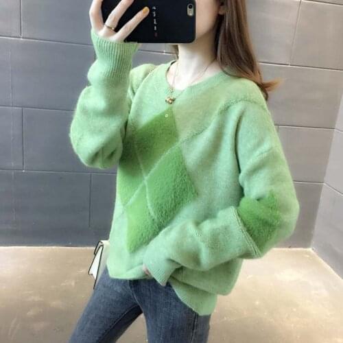 Sweater Womens Pullover 2021 New Fashion Sweater Tide Female Top Ladies Sweater Loose Diamond Woman Clothing LXJ2026